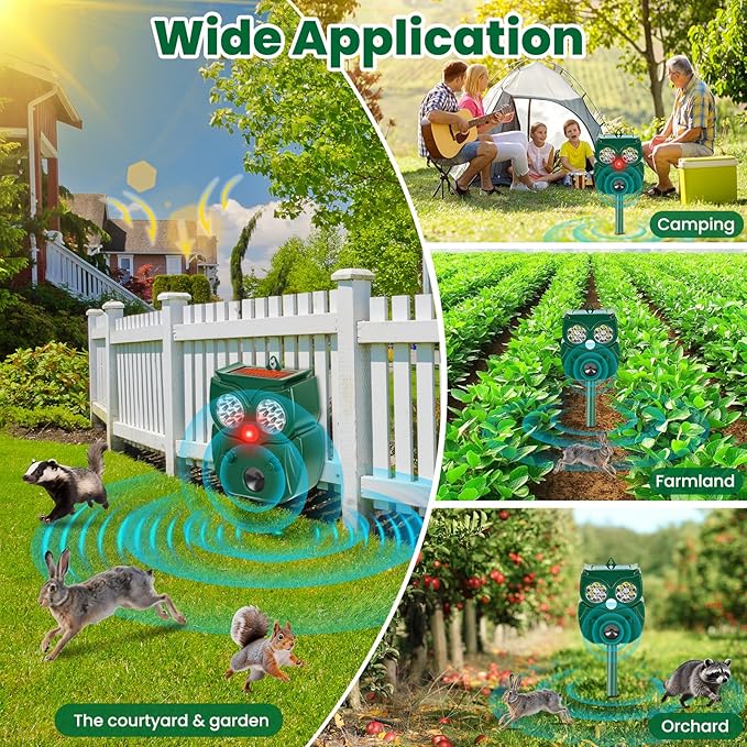 2 Pack Ultrasonic Animal Repellent Outdoor Deer Repellent Outdoor Solar Deer Repllent Devices Animal Deterrent Scare Raccoon Cat Rabbit Dog