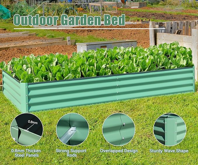8x4x1 ft Galvanized Raised Garden Bed Outdoor Planter Garden Boxes Large Metal Planter Box for Gardening Vegetables Fruits FlowersGreen