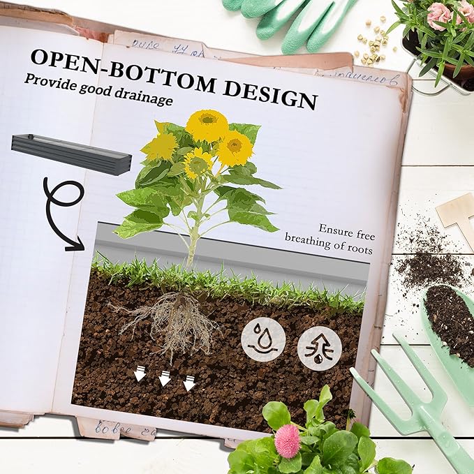 94.5 Inch Extra Long Large Raised Garden Bed 8FT Metal Planter Box for Vegetables &amp Flowers Open Bottom Galvanized Steel Elevated Garden Bed with Wood Grain Finish