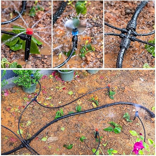 Drip Irrigation Kit – 2026 New Quick-Connect Micro Irrigation System with 46FT 1/2'' Tubing Locking Nozzle Emitters Adjustable Misting Sprayers for Gardens Lawns Raised Beds and Greenhouses