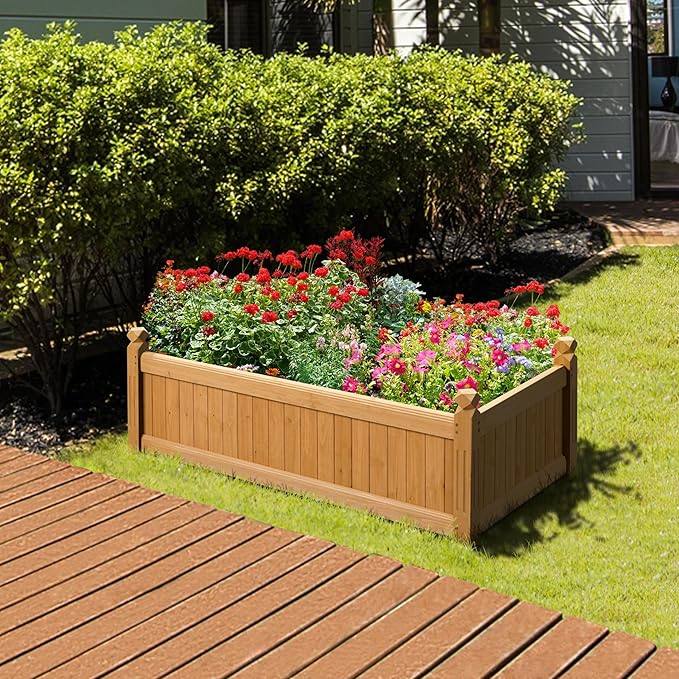 Yaheetech 46″ L × 23.5″ W × 16″ H Wooden Raised Garden Bed Horticulture Wood Rectangular Garden Planter Outdoor Raised Planter Box for Yard/Greenhouse/Vegetable/Flower/Herbs Light Brown