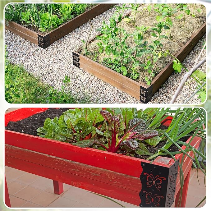 12 Pack Raised Garden Bed Corner Brackets with Securing Lip Fits Lumber up to 2 x 12 Metal Garden Corner Bracket for Wood Frame Bed 11 L x 3 W x 3 H Butterfly Style