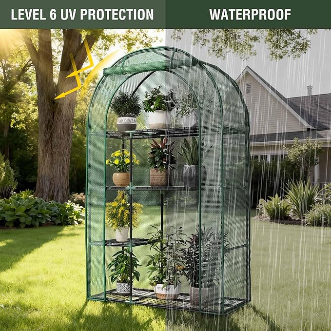 Mini Greenhouse for Outdoors Portable Small Greenhouse 4-Tiers for Indoor 38x17x62 Green House with PE Cover