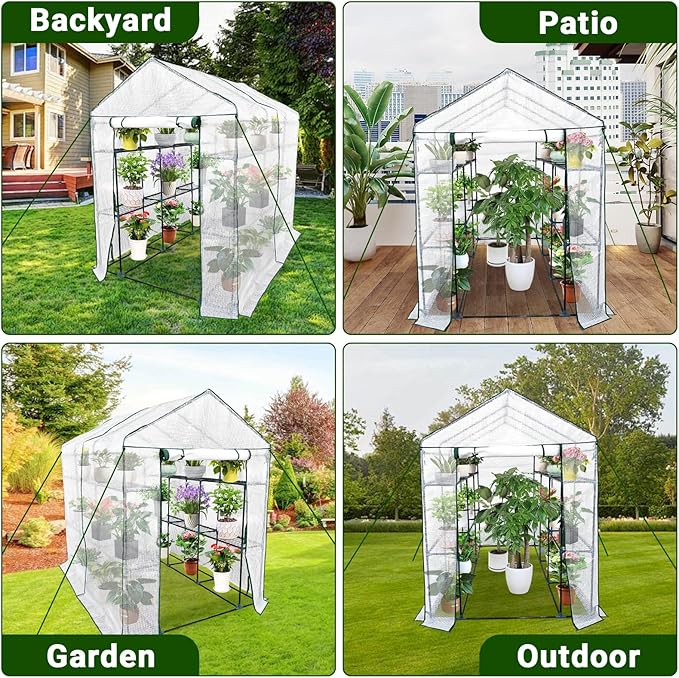 Walk-in Greenhouse for Outdoors Small Green House Outdoor with 3-Tier Shelves Roll-Up Zippered Door &amp Mesh Window All-Season Plant House for Vegetables Herbs Flowers for Patio Backyard Gardenin