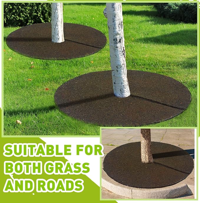 Peryiter 2 Pcs 36 Rubber Mulch Tree Ring Heavy Duty Tree Weed Barrier Ring Protectors Mulch Mat Landscaping Round Root Barrier for Weed Grass Control Root Protection (Brown)