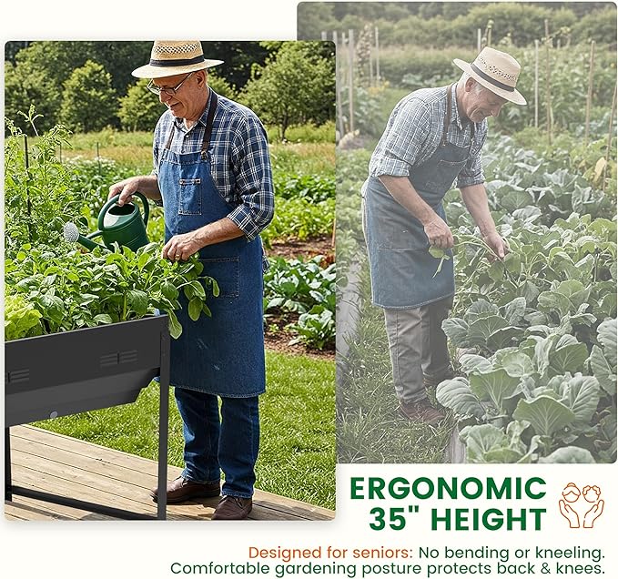 Worth Galvanized Steel Raised Garden Bed with Legs &amp Built-In Drainage - 50 Gal Outdoor Planter Box for Vegetables Flowers Herbs - Rust-Resistant Elevated Metal Design for Patio Backyard 35x35
