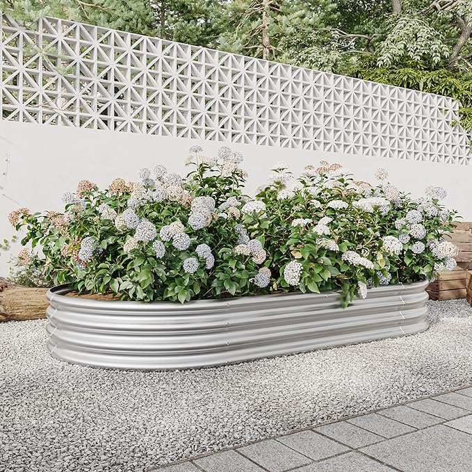 Oval 88.99x44.68x11.42 Galvanized Metal Raised Garden BedRaised Bed Garden plantersPlanter Boxes: 27 cu. ft Soil Anti-Rust Ideal for Outdoor Flower Beds &amp Gardening (Silver)