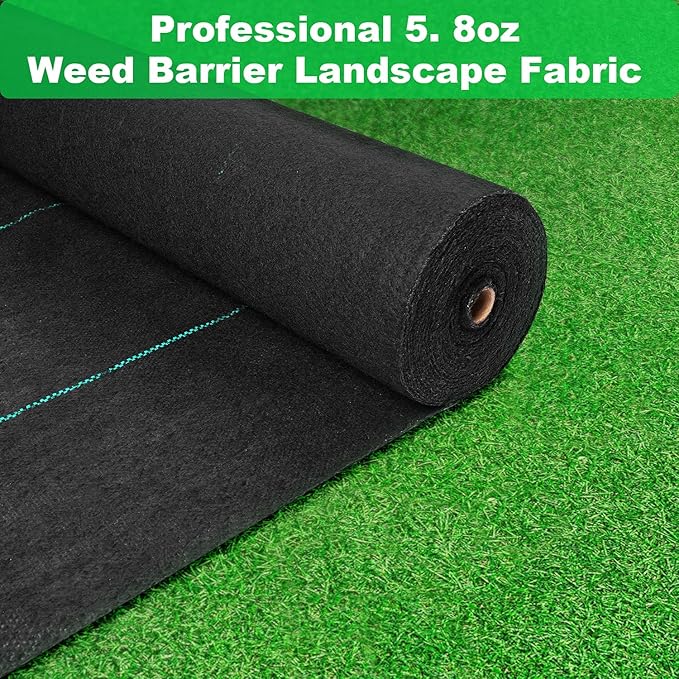 5.8oz 6ft x 300ft Weed Barrier Landscape Fabric Heavy Duty Ground Cover Weed Cloth Durable Driveway Lawn Cover Outdoor Weed Block Gardening Mat Black Mulch for Landscaping