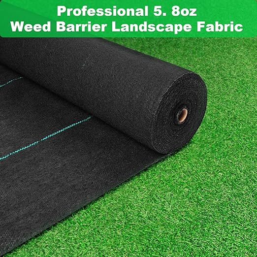 5.8oz Heavy Duty Weed Barrier Landscape Fabric Premium Durable Weed Blocker Cover Black Ultra Thick Mulch for Landscaping Outdoor Gardening Weed Control Mat 4ft x300ft