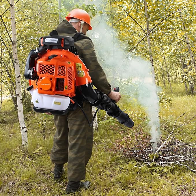 Leaf Blower 80cc 900cfm Gas Powered Backpack Leaf Blower 2 Stroke Gas Leaf Blower Rass Lawn Blower Backpack Snow Blower for Garden Powerful Clearing for Lawn Care Yard Dust Debris Orange