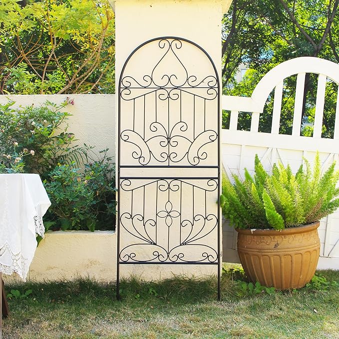 Trellis for Climbing Plants 59 H x 22 W Metal Unique Design Decorative Garden Structure Weather-Resistant Lattice Outdoor Decor Flowers Roses Vine Ivy Clematis Black Coating 1 Pack