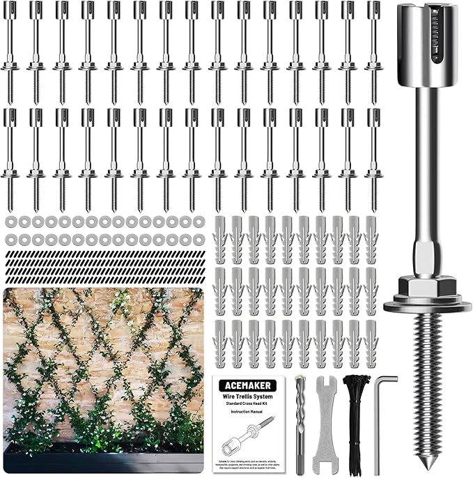 Wire Trellis for Climbing Plants Outdoor 30-Set Wall Trellis Kit for 5/64(2mm) Wire Ropes T316 Espalier System for Fence and Garden DIY Projects (Hubs Only Without Cable)