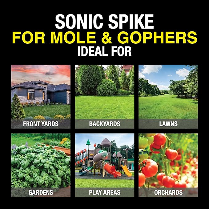 Mole &amp Gopher Repeller - Solar Ultrasonic Spike Repels Rodents - Plastic