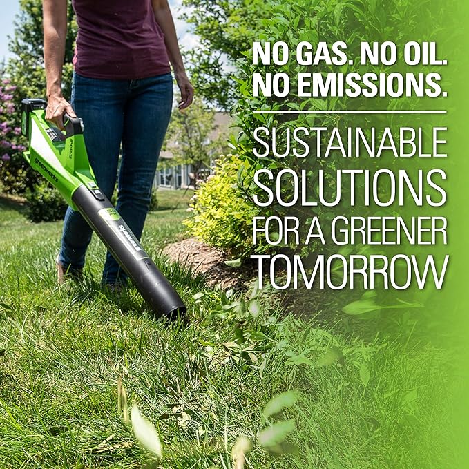 Greenworks 24V (110 MPH / 450 CFM / 200+ Compatible Tools) Cordless Brushless Axial Leaf Blower 4.0Ah Battery and Charger Included