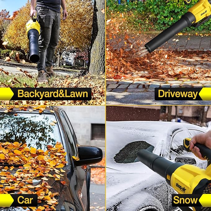 20V Cordless Leaf Blower 450CFM/110MPH Brushless Blower with Variable Speed Lightweight for Lawn Care Snow Blowing Yard Cleaning 4.0Ah Battery (Quick Charger Included)