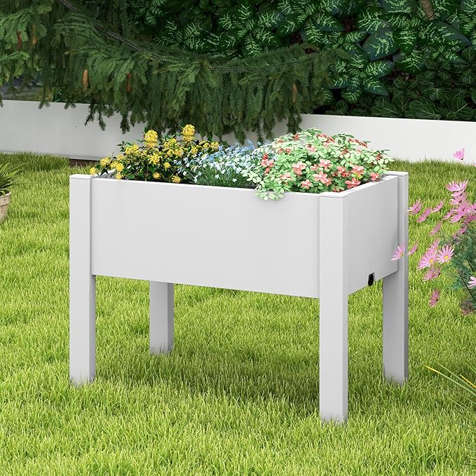 Giantex Raised Garden Bed with Legs Self-Watering Planter Box with Water Level Indicator Drainage Hole &amp Detachable Space Dividers Outdoor Plant Container for Flower Vegetable Fruit Herb
