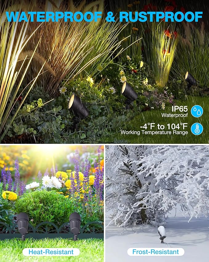 SUNVIE 6W Low Voltage Landscape Lighting LED Landscaping Lights Warm White Low Voltage Lighting Waterproof Landscape Spotlights with Connectors Spot Lights Outdoor for Tree Wall Pathway Yard 4 Pack