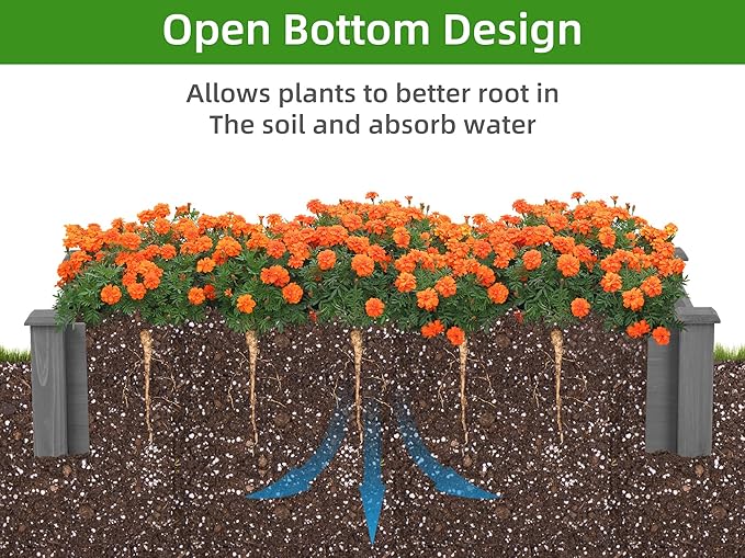 Raised Garden Bed 48x48x10'' Outdoor Wood Planter Box Over Floor Tool-Free Assembly