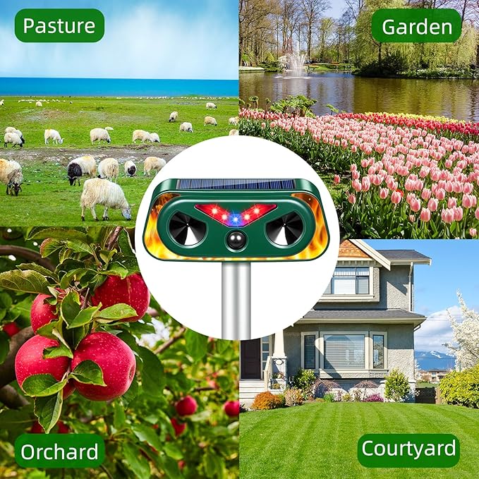 2026 Solar Ultrasonic Animal Repeller Outdoor with Flashing Lights &amp Motion Sensor Animal Deterrent Devices for Deer Cat Squirrel Raccoon Rabbit Fox Skunk Repellent for Yard Garden4 Pack