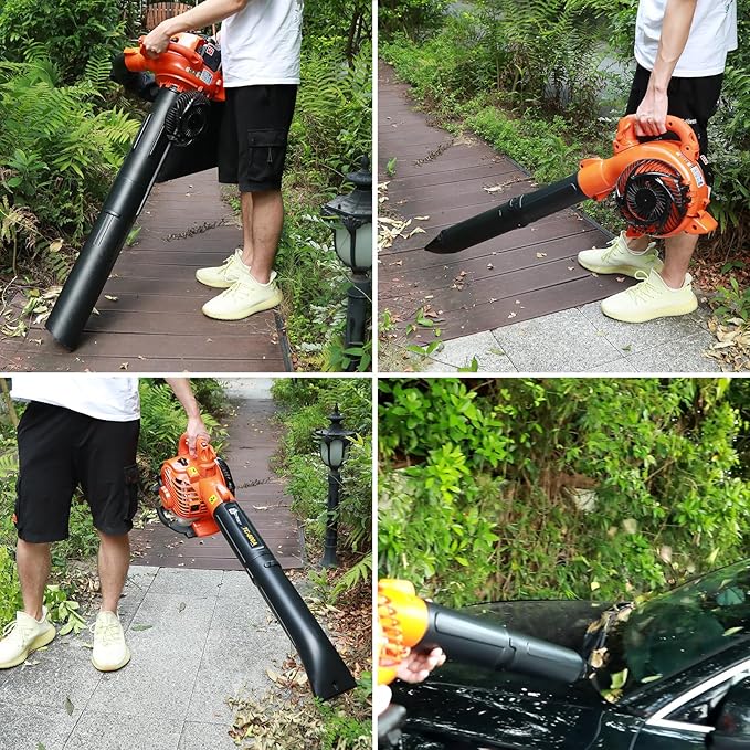 Leaf Blower &amp Leaf Vacuum Cordless 2 Stroke Handheld Leaf Blower 2-in-1 26CC Gas Powered Blowers Dual-Purpose (Blowing and Suction) Cleaner with Collection Bag for Cleaning Leaf Snow (Orange)