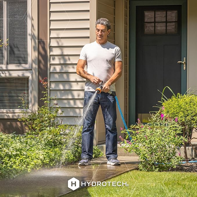 HydroTech 25 ft Expandable Garden Hose - Pro Series 2x Max Flow 3/4 No-Kink Flexibility Lightweight Hose for Lawn Garden Car Washing Deck and Patio Cleaning