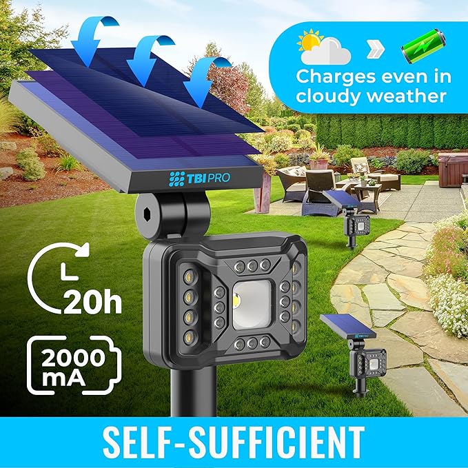 TBI 21 LEDs Solar Landscape Spotlights 200ft Lighting Distance - Waterproof Solar Powered Wall Lights - 2-in-1 Wireless Outdoor Landscaping Lights for Yard Garden Driveway Porch Walkway Pool (Gold)