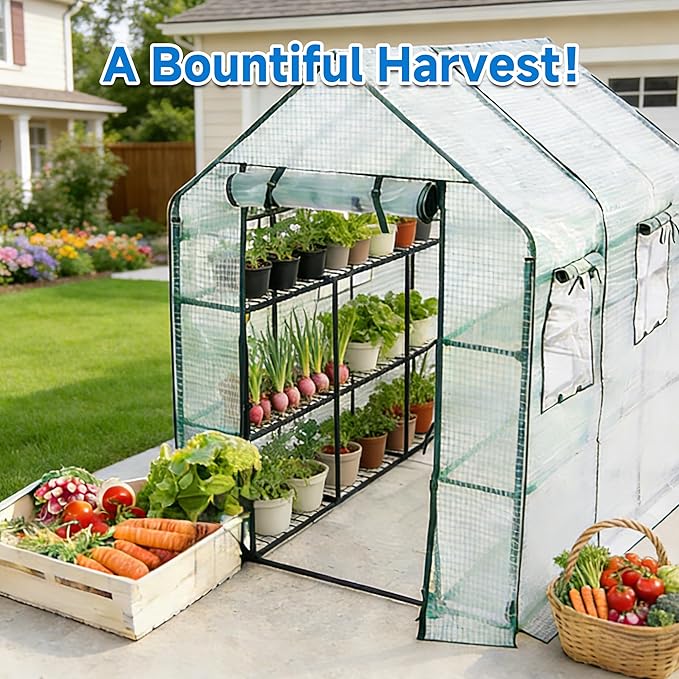 SUNGIFT Greenhouse for Outdoors Walk-in Greenhouses 56 x 85 x 77 Inch Portable Green House 3 Tiers 20 Shelves for Garden Patio Backyard White