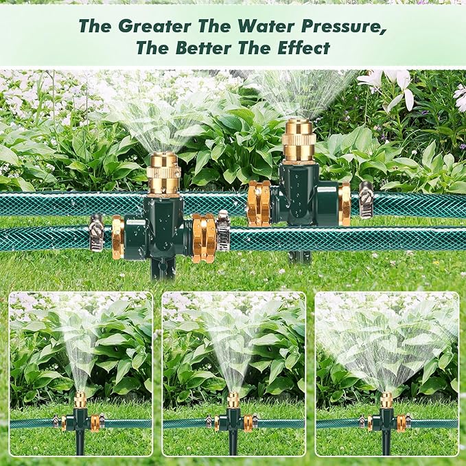Landical Above Ground Irrigation Garden Sprinkler System 3 Pack Lawn Sprinkler and 32.8 ft Garden Hose Drip Irrigation System Garden Watering System DIY Plant Watering Set for Yard(Dark Green)