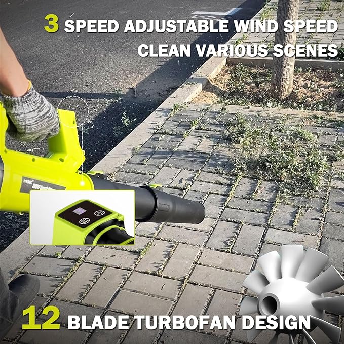 MOK Leaf Blower Cordless560CFM/160MPH Brushless Motor Electric Cordless Leaf Blower with 2 x 21V 6.0Ah Battery and Charger 3-Variable Speed Blower for Lawn Care Patio Cleaning