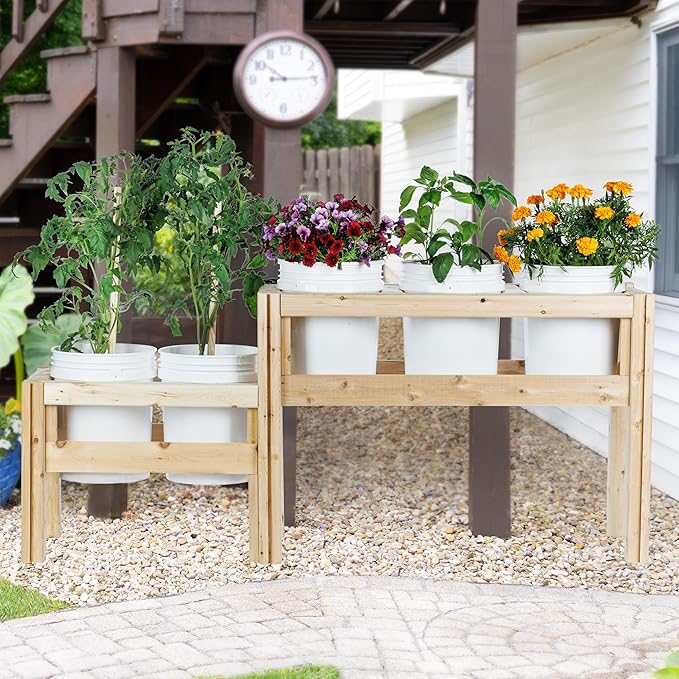 Greenes Fence Two-Tiers Five Bucket Elevated Cedar Wood Garden Frame 69 in. x 16 in. x 30 in. - Made in USA with North American Cedar