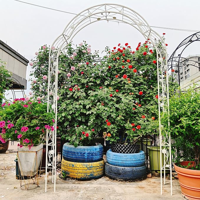 Metal Garden Arch Assemble Freely with 8 Styles GTrClimbing Plants Support Rose Arch Outdoor Arch Wedding Arch Party Events Archway Cream White