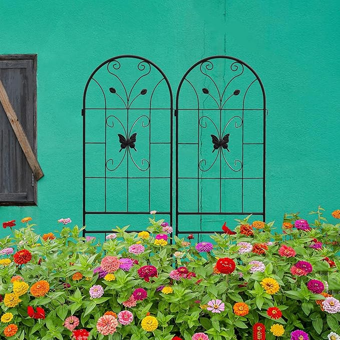 2 Pack Metal Garden Trellis 71 in x 19.7 in Rustproof Black Plant Support for Climbing Vines Roses Peas Cucumbers and Beans