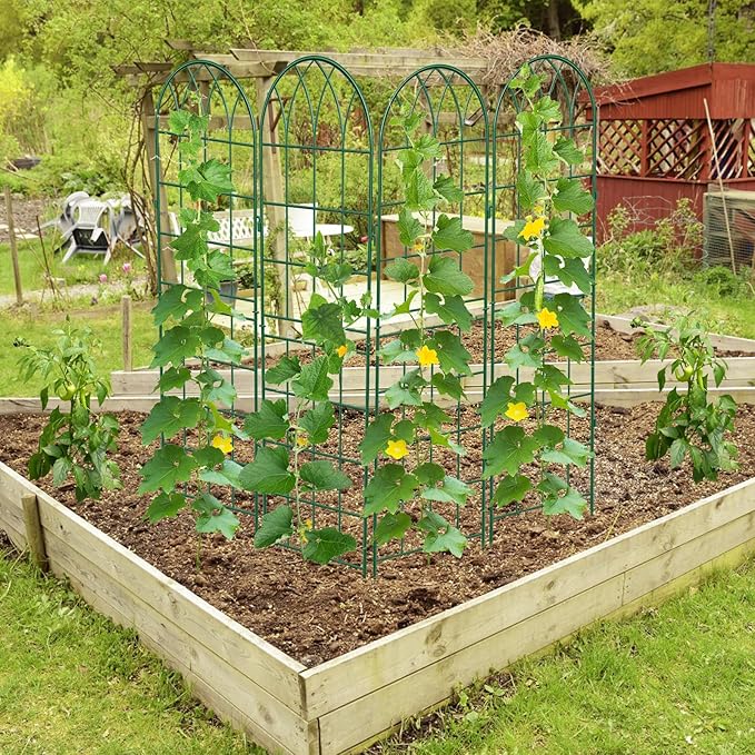 DoCred 4 Pack Garden Trellis for Climbing Plants 71 Inch Metal Plant Trellis for Plant Support Large Decorative Outdoor Trellis for Climbing Vegetable Flower Rose Vine Cucumber Green