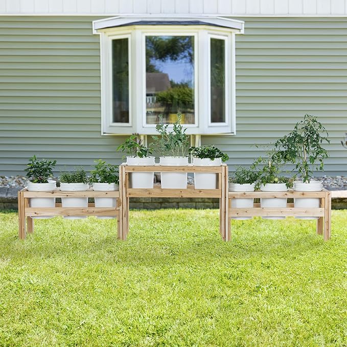 Greenes Fence Two-Tiers Nine Bucket Elevated Cedar Wood Garden Frame 125 in. x 16 in. x 30 in. - Made in USA with North American Cedar