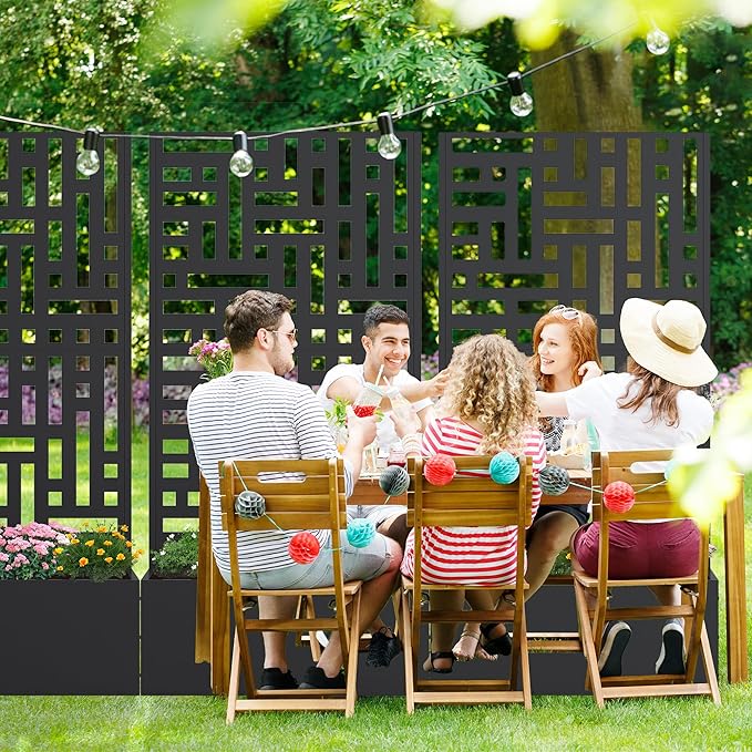 Casaphoria Metal Raised Garden Bed with Trellis 59x30x12 Planter Box for Climbing Plants Vegetables &amp Vines Features Drainage Holes and Privacy Screen (Black-Helen)