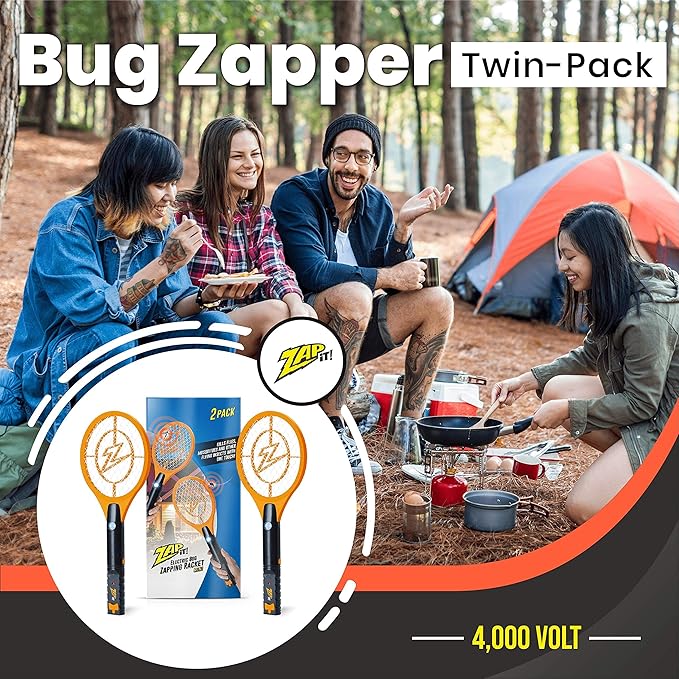 ZAP IT! Bug Zapper Rechargeable Bug Zapper Racket 4000 Volt USB Charging Cable 2 Pack (Mini Orange)