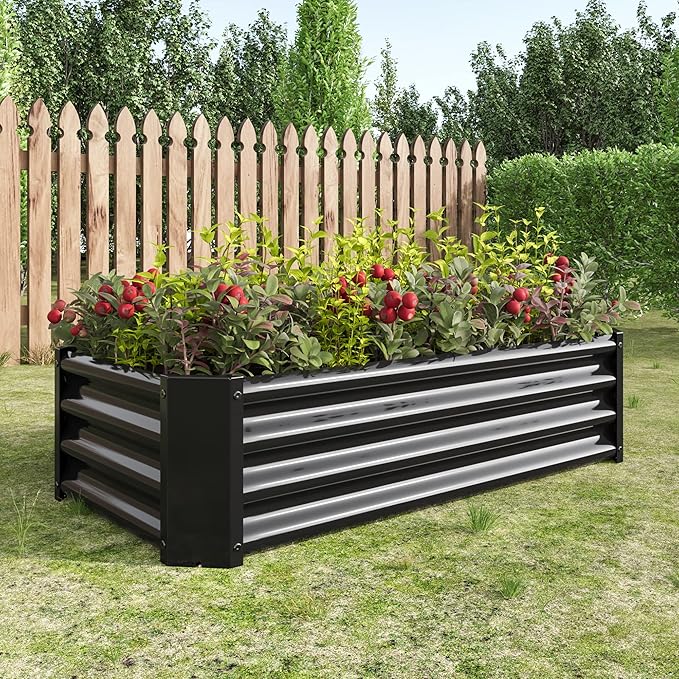 Donext Metal Raised Garden Bed Rectangle Raised Planter 4×2×1ft for Flowers Plants Vegetables Herb Veezyo Black