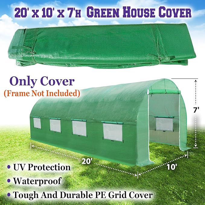 Strong Camel Greenhouse Replacement Covering for Outdoor Larger Hot Garden House  Support Arch Frame Climbing Plants/Flowers/Vegetables (20' X 10' X 7' Cover)