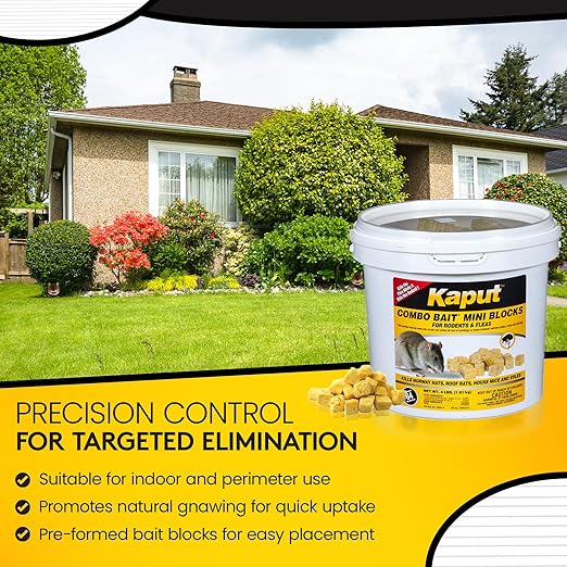 Kaput Combo Bait Mini Blocks Rodent Bait for Mice &amp Rats Warfarin Vole Killer for Indoor/Perimeter Use Kills Rodents with Consistent Feeding - Ideal for Homes Farms &amp Transport Areas (4 lb