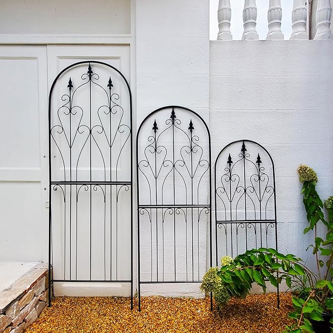 SCENDOR Metal Trellis 86.6 H x 29.5 W Tall Powder-Coated Black Garden Trellis Wrought Iron Heavy Scroll Metal Decoration Lawn Patio for Rose Clematis Ivy Weather Resistant Garden Addition