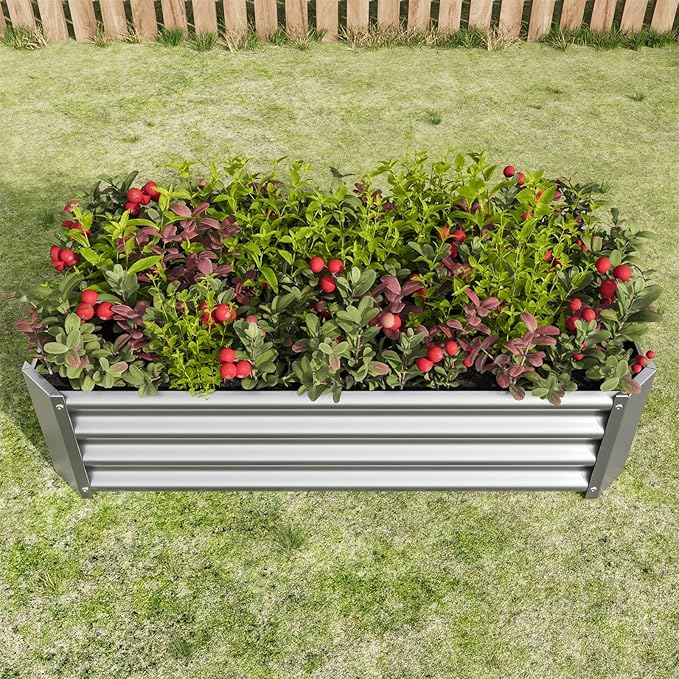 Raised Garden BedRaised Beds for Gardening Outdoor for Vegetables Flowers Ground Planter BoxGalvanized Raised Garden Beds. (Silver with 4x2x1ft)