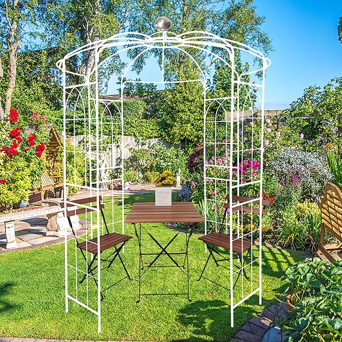 Garden Trellis Metal Garden Arch Iron Garden Arbors Gazebo Dia 81.3'' x 114.2'' High Birdcage Shape Pergola Pavilion Outdoor Trellis for Wedding Ceremony