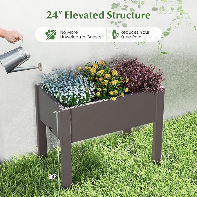 Giantex Raised Garden Bed with Legs Self-Watering Planter Box with Water Level Indicator Drainage Hole &amp Detachable Space Dividers Outdoor Plant Container for Flower Vegetable Fruit Herb (Br