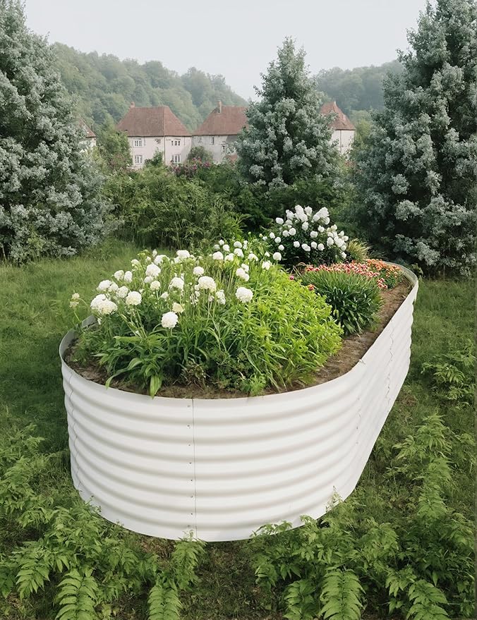 2Pcs 8x4x2ft Raised Garden BedGalvanized Raised Planter Boxes Outdoor with Easy Assembly Large Garden Bed for Vegetables Fruits FlowerRaised Garden BedBeige