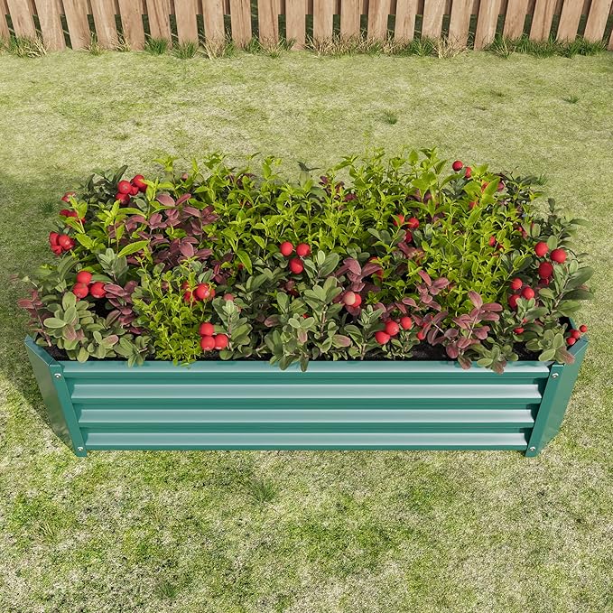 Metal Raised Garden Bed Rectangle Raised Planter 4×2×1ft for Flowers Plants Vegetables Herb Green