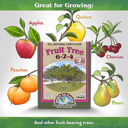 Down To Earth All Natural Fertilizers Organic Fruit Tree - Plant Food for Apples Pears Plums and Tropical Fruit Trees 6-2-4 5 lb