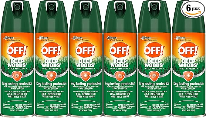 OFF! Deep Woods Insect Repellent Ticks Aerosol with 25 Percent DEET Provides up to 8 Hours of Mosquito and Tick Protection 6 Ounce (Pack of 6)