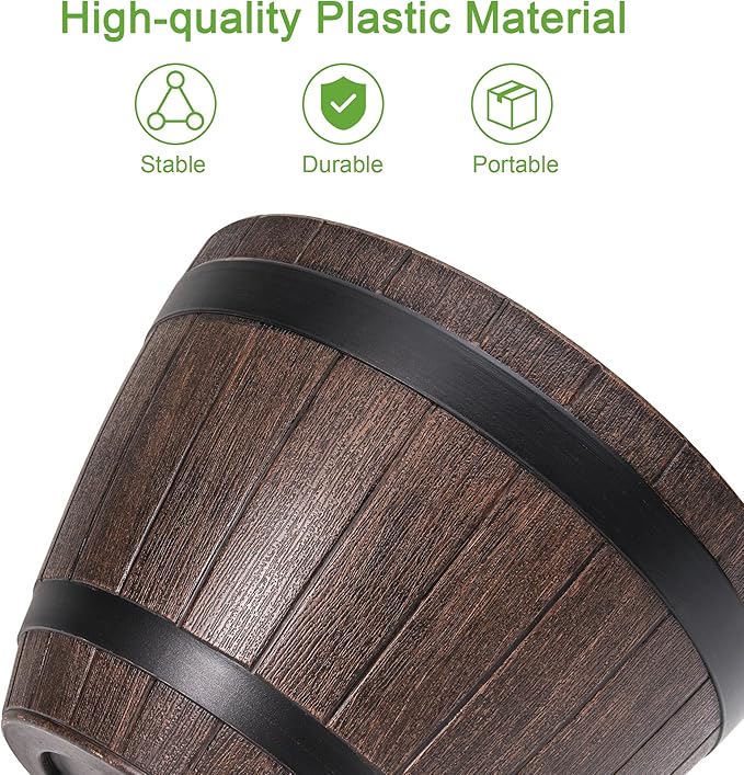 VECELO Plant Pots with Drainage Holes &amp Saucer 13 Inch Flower Pots with Tray 3 Pack Plastic Whiskey Barrel Planters for Indoor &amp Outdoor Garden Home Plants and Flowers