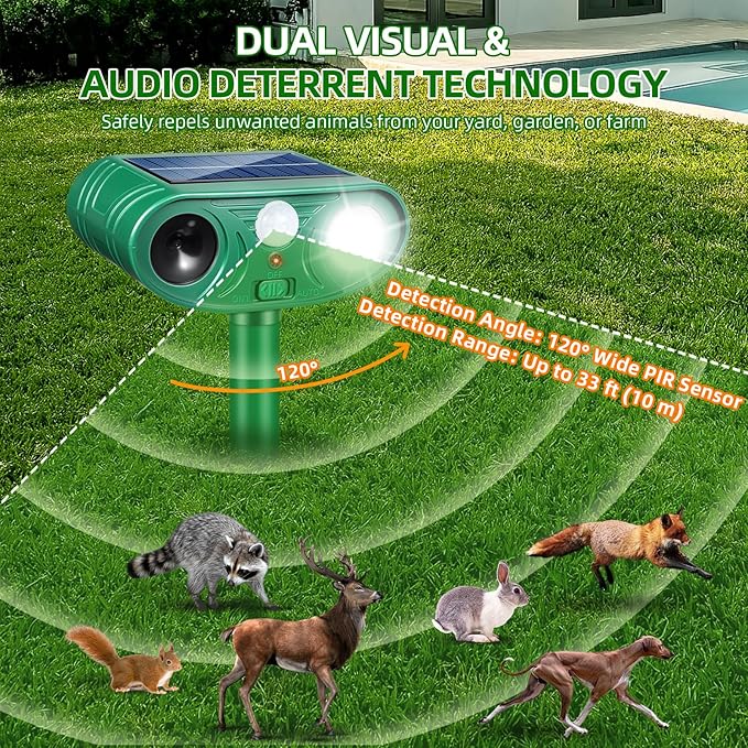 Solar Animal Repellent Outdoor&ampCat Repellent Outdoor Squirrel Deer Repellent Devices Coyote Raccoon Rabbit Deterrents with LED Waterproof Cat Deterrent for Garden Yard 2 Pack