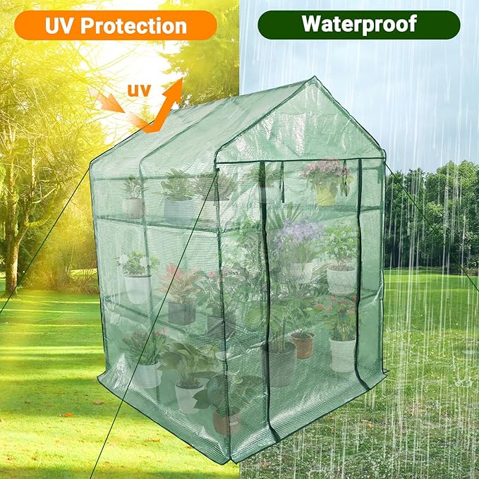 Walk-in Greenhouse for Outdoors Small Green House Outdoor with 3-Tier Shelves Roll-Up Zippered Door &amp Mesh Window All-Season Plant House for Vegetables Herbs Flowers for Patio Backyard Gardenin